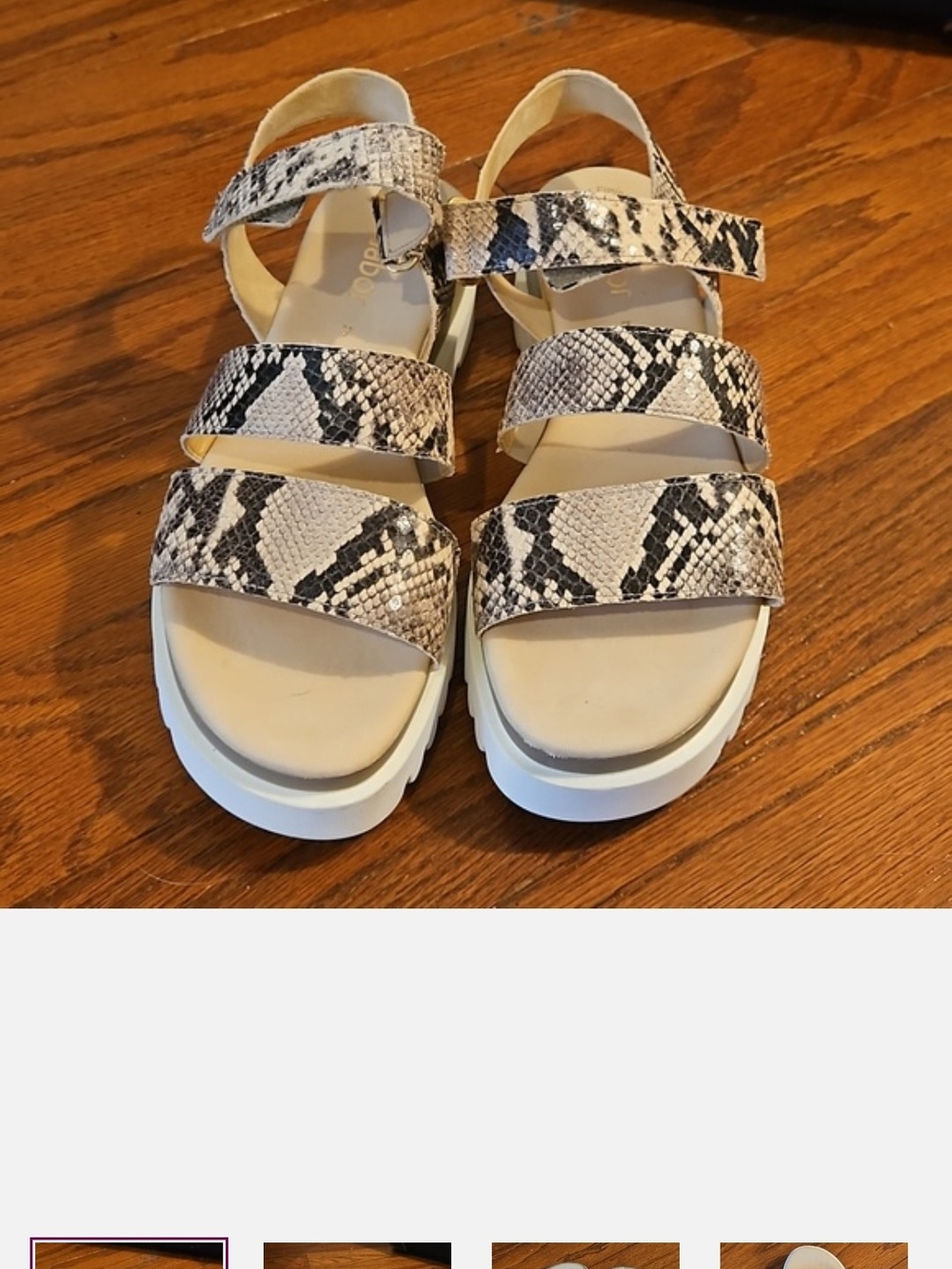 Women's Snake-Print Strappy Sandals in Beige and Black